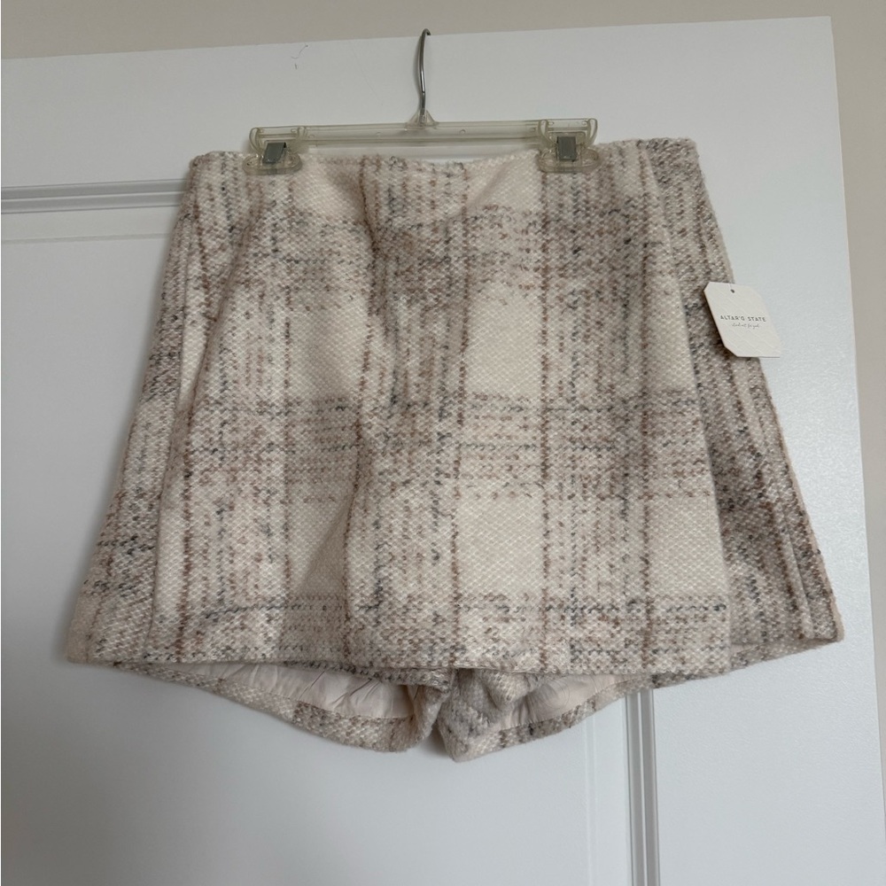 Altar'd State Cream and Brown Plaid Skort